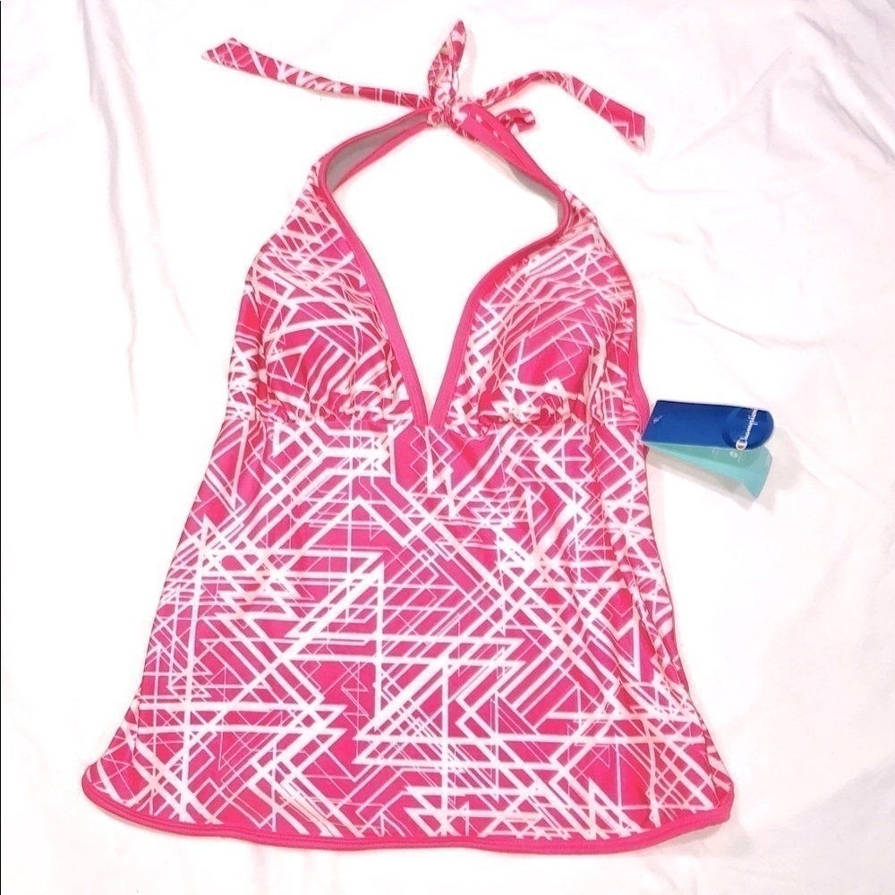Champion Tankini Halter Heritage Hot pink and White NWT large